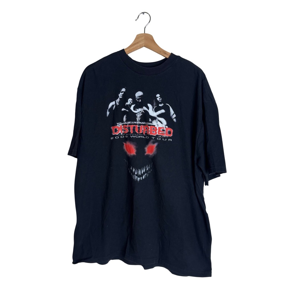 Disturbed T Shirt Mens 2009 World Tour 98 Rock Fest Concert Graphic Black XL